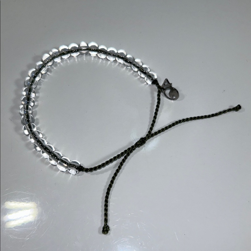 4 Ocean Crystal Quartz Beaded Sliding Knot Khaki Color Cord Bracelet